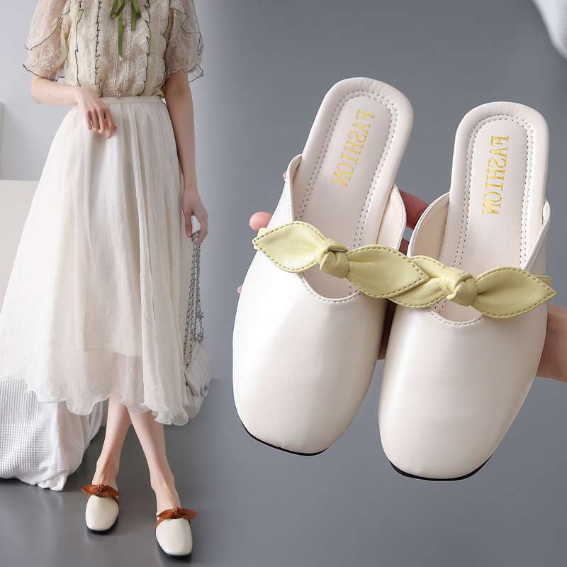 In the Summer of 2025, the New Heelless Lazy Fairy Style with Skirt Bag Head and Half Slippers Female Flat Bottom Outer Wear