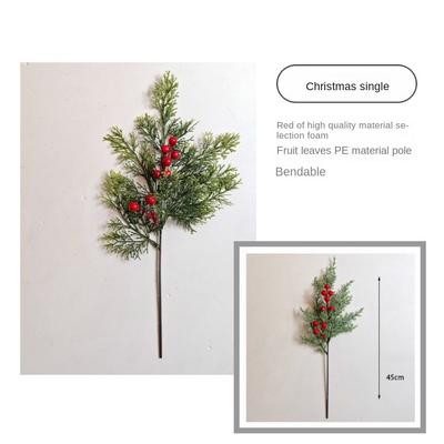 Green Artificial Pine Branch Christmas Tree Plastic Simulation Pine Needle Home Decoration Party Supplies Fake Red Berry Leaves