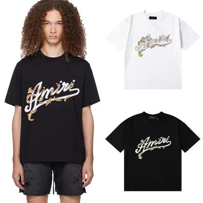 962 Amiri 2025 Summer New Men's and Women's Loose High Quality Cotton Plus Size T-shirt Couple T-Shirt