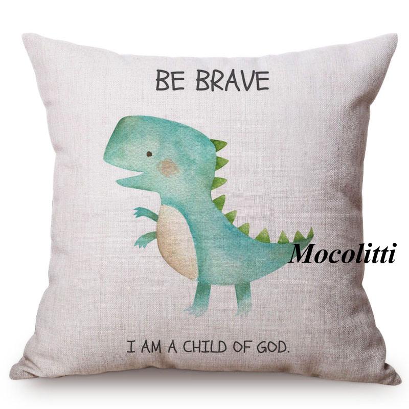 Cute Dinosaur Nordic Watercolor Cartoon Painting Kid'S Nursery Art Sofa Decoration Throw Pillow Case Cotton Linen Cushion Cover