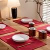 Demetex Cotton Japanese Easy Machine Dining Wine Red Placemat, Fabric, Linen, Double-Layer Fabric, Plain, Style, Flexible, Thick, Insulating,