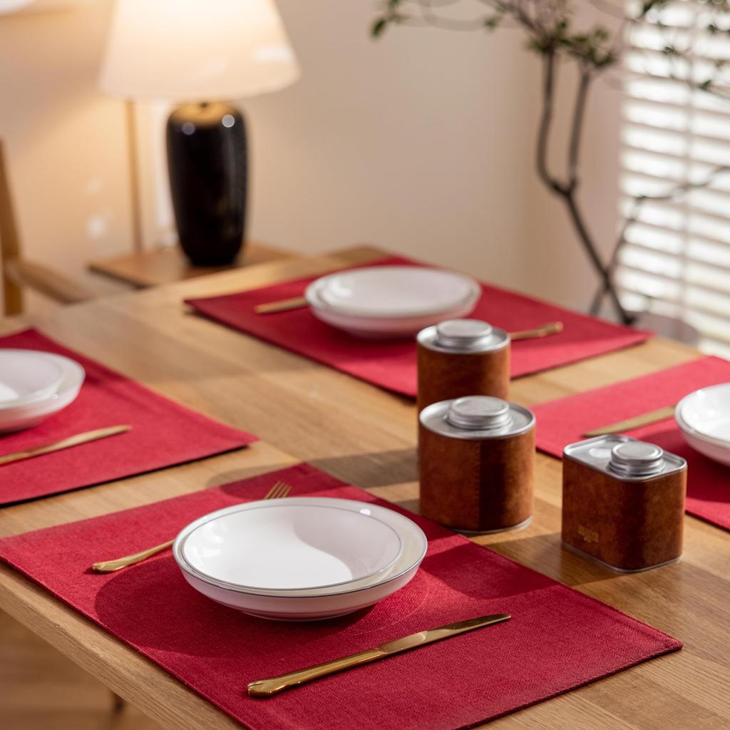 Demetex Cotton Japanese Easy Machine Dining Wine Red Placemat, Fabric, Linen, Double-Layer Fabric, Plain, Style, Flexible, Thick, Insulating,