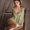 Women's summer thin sexy nightdress two-piece set pure desire temptation suspender pajamas spring and autumn bathrobes loungewear