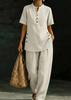 2026 New European and American Comfortable Casual Button-up Shirt and Wide-leg Pants Linen Two-piece Set