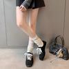 Autumn and Winter New Niche Casual Matte Leather Forrest Gump Shoes Retro Square Head Pearl Bow Casual Moral Training Shoes Women