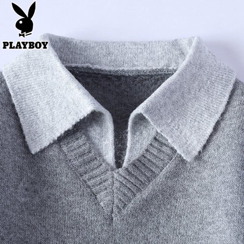 PLAYBOY Men's Fleece Lined Shirt Collar Sweater