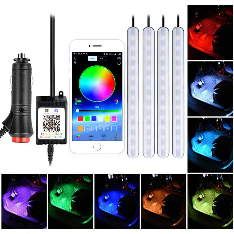 Car LED Atmosphere Light Foot Light RGB Music Voice Control APP USB Cigarette Lighter Remote Control Interior Decorative