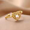 Zircon Four Leaf Clover Rings For Women Gold Color Stainless Steel Opening Couple Ring Aesthetic Wedding Bohemian Jewelry Gift