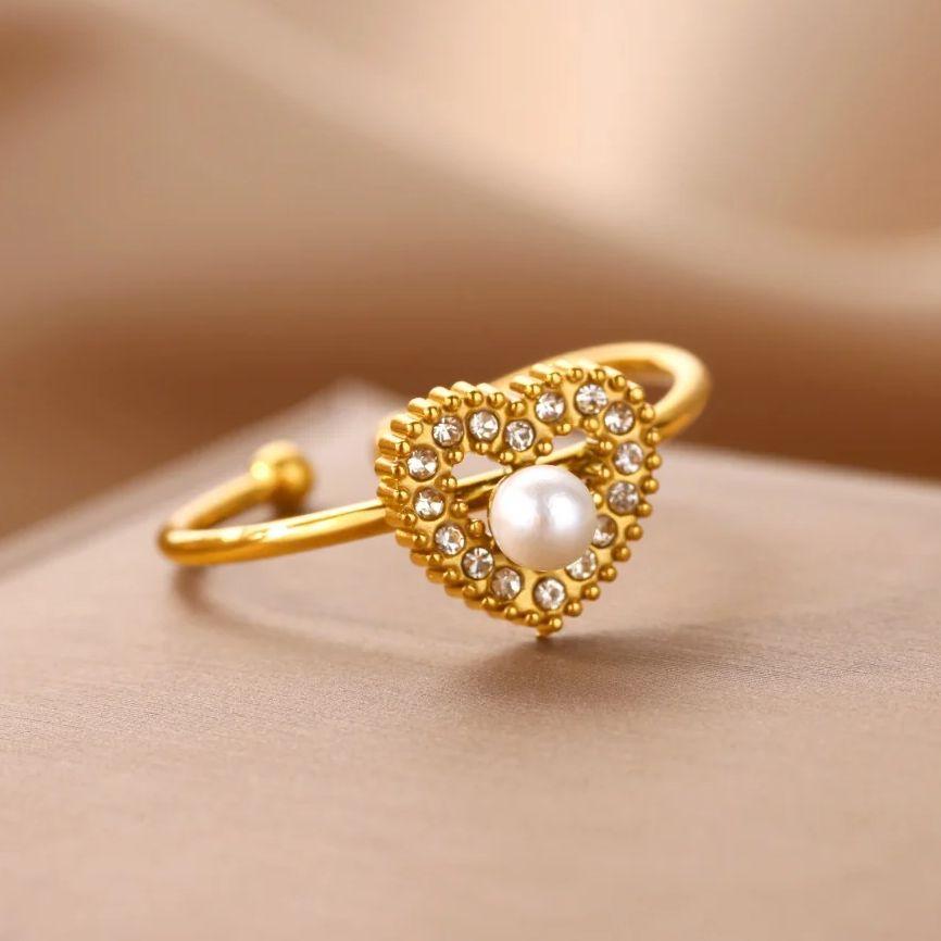 Zircon Four Leaf Clover Rings For Women Gold Color Stainless Steel Opening Couple Ring Aesthetic Wedding Bohemian Jewelry Gift