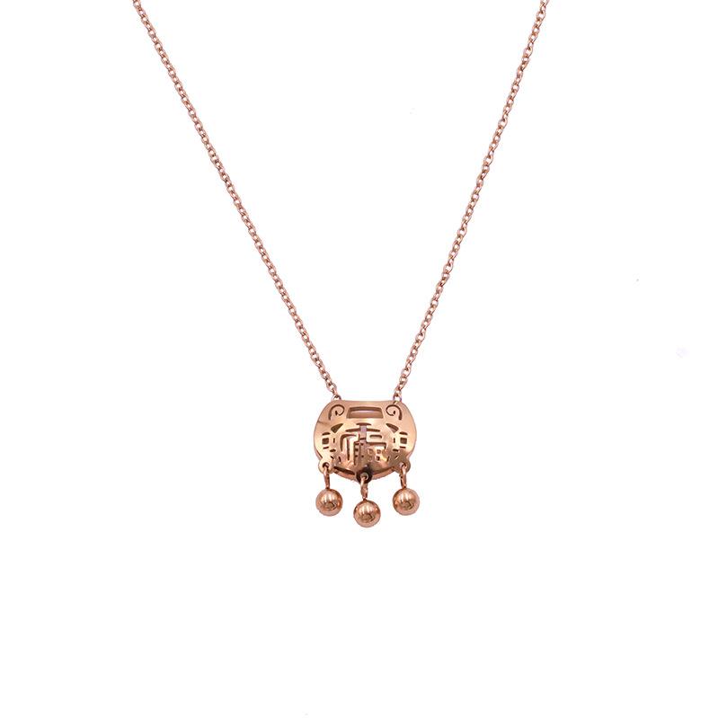 Long Life Lock Fu Character Lock Safety Lock Short Titanium Steel Plated 18K Gold Necklace Girls New Non-Fading Necklace