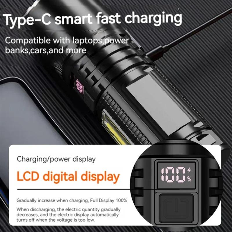 Most Powerful LED Flashlight 3000mah High Power Rechargeable Torch Tactical Lantern Ultra Powerful COB Flashlight With Type-C Charge