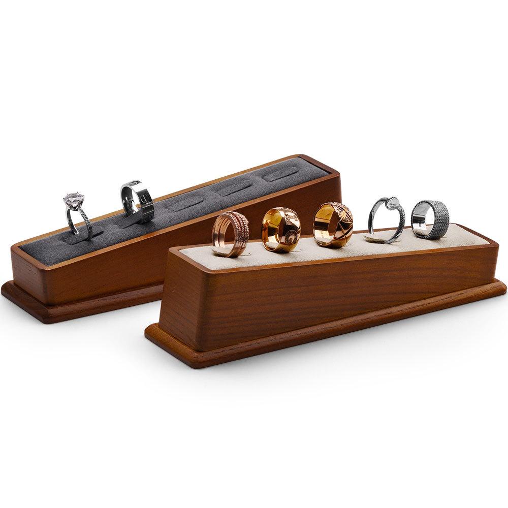 Jewelry Display Props Solid Wood 5-Slot Inclined Ring Stand Vintage Ring Display Holder