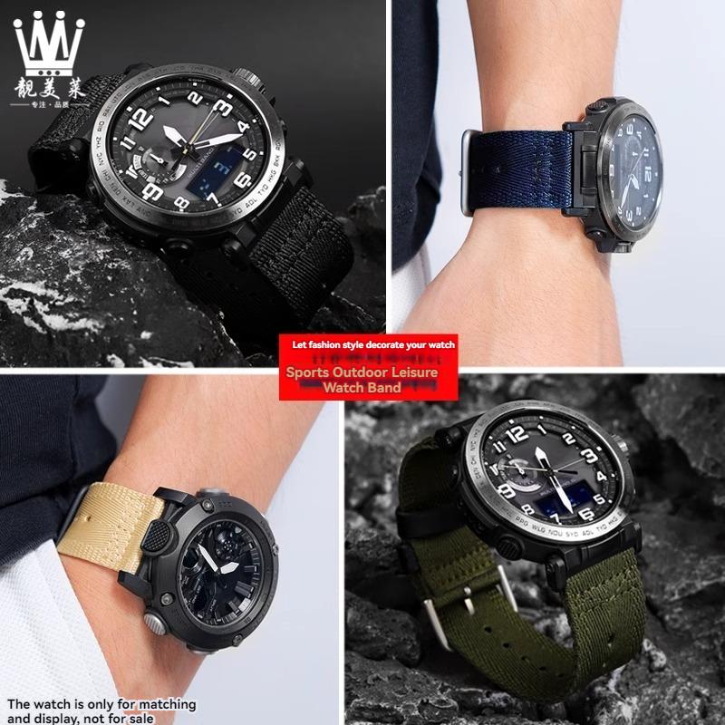 For Casio PROTREK Series PRG-601 PRG-600 PRG-650 PRW-6600Y GA2200 Breathable Nylon Canvas Strap 24mm Quick Release Wristband