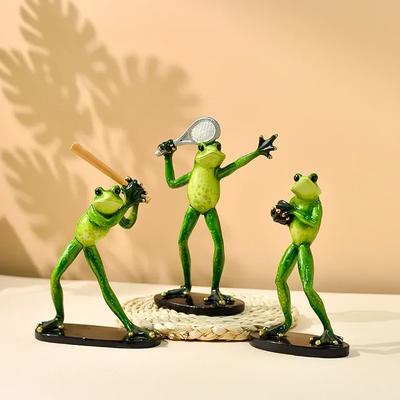 Collection Home Decoration American Sportsman Frog Play Tennis Animal Resin Model Action Figures Crafts Toys Statue Gift