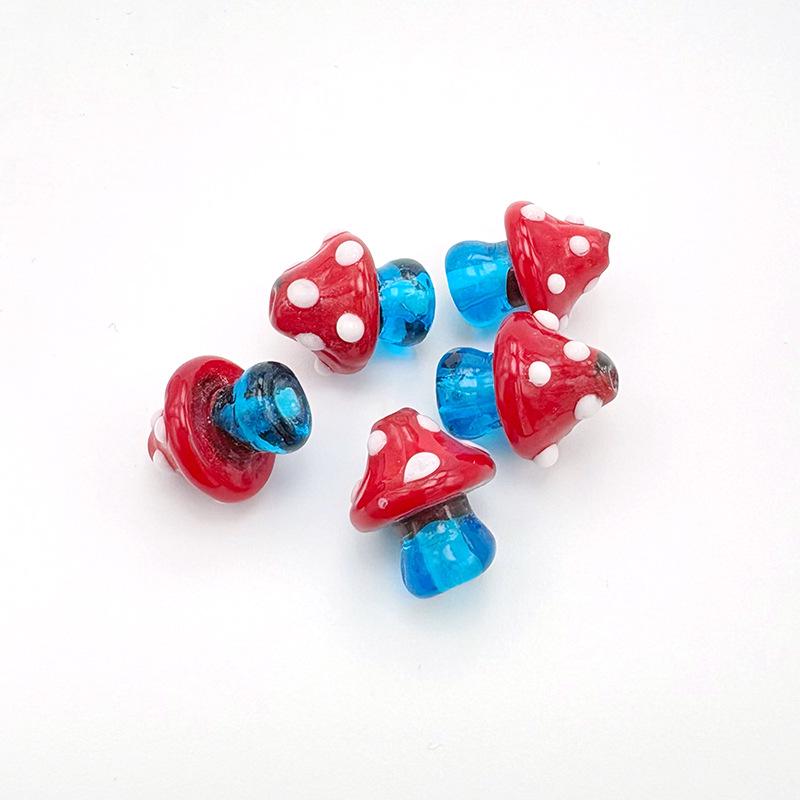 Red Umbrella Poisonous Mushroom Glass Beads for DIY Jewelry: Handmade Lampwork Beading Materials for Bracelets and Necklaces.