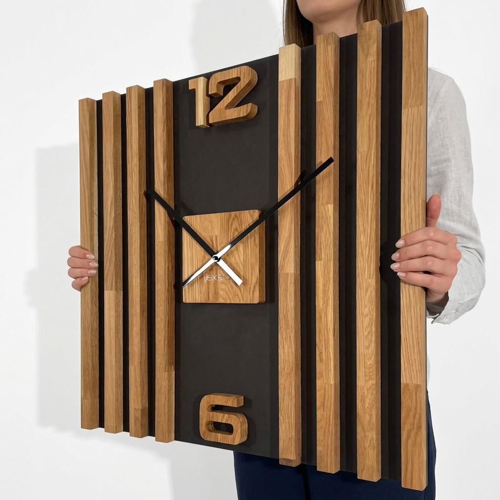 Wooden Lamella Wall Clock SQ 60cm