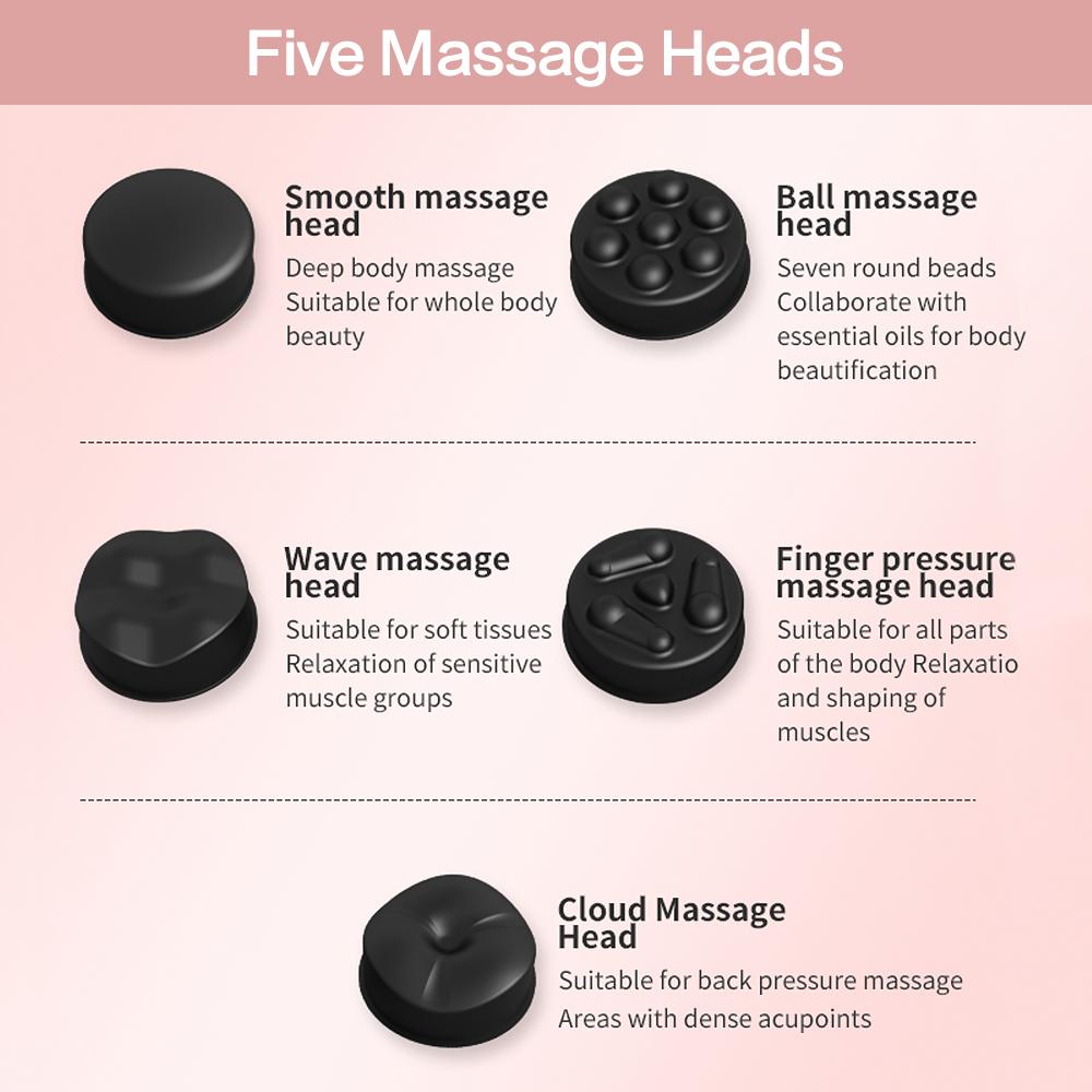 Anti-Cellulite Massagegerät Fett-Push-Maschine mit 5 Massageköpfen Handheld Tragbarer Massagestab Nacken, Taille, Schulter Kneten