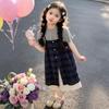 Mädchen Sommer Karomuster Trägerkleid Set: Trendiges 3-teiliges Outfit mit lockerer Passform und stilvollem, dünnem Design