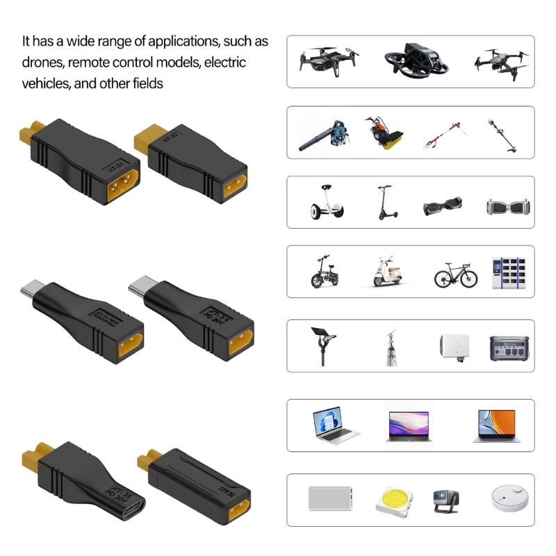 High Efficiency XT30 / XT60 /Type C Male Female Fast Charge Adapter for Quick Charging Drones and Electronics