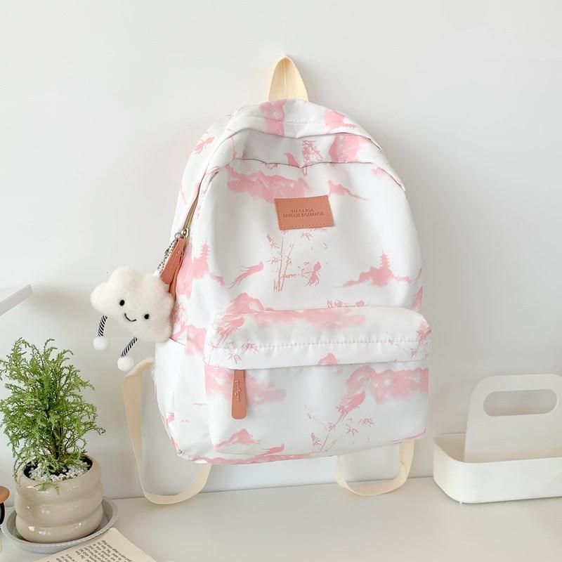Chinese Style Ink Printing Schoolbag Female College Student Travel Backpack Light Casual Junior High School Student Backpack