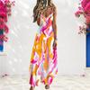 Women Plus Size Off Shoulder V Neck Strappy Sleeveless Printed A Line Maxi Dress