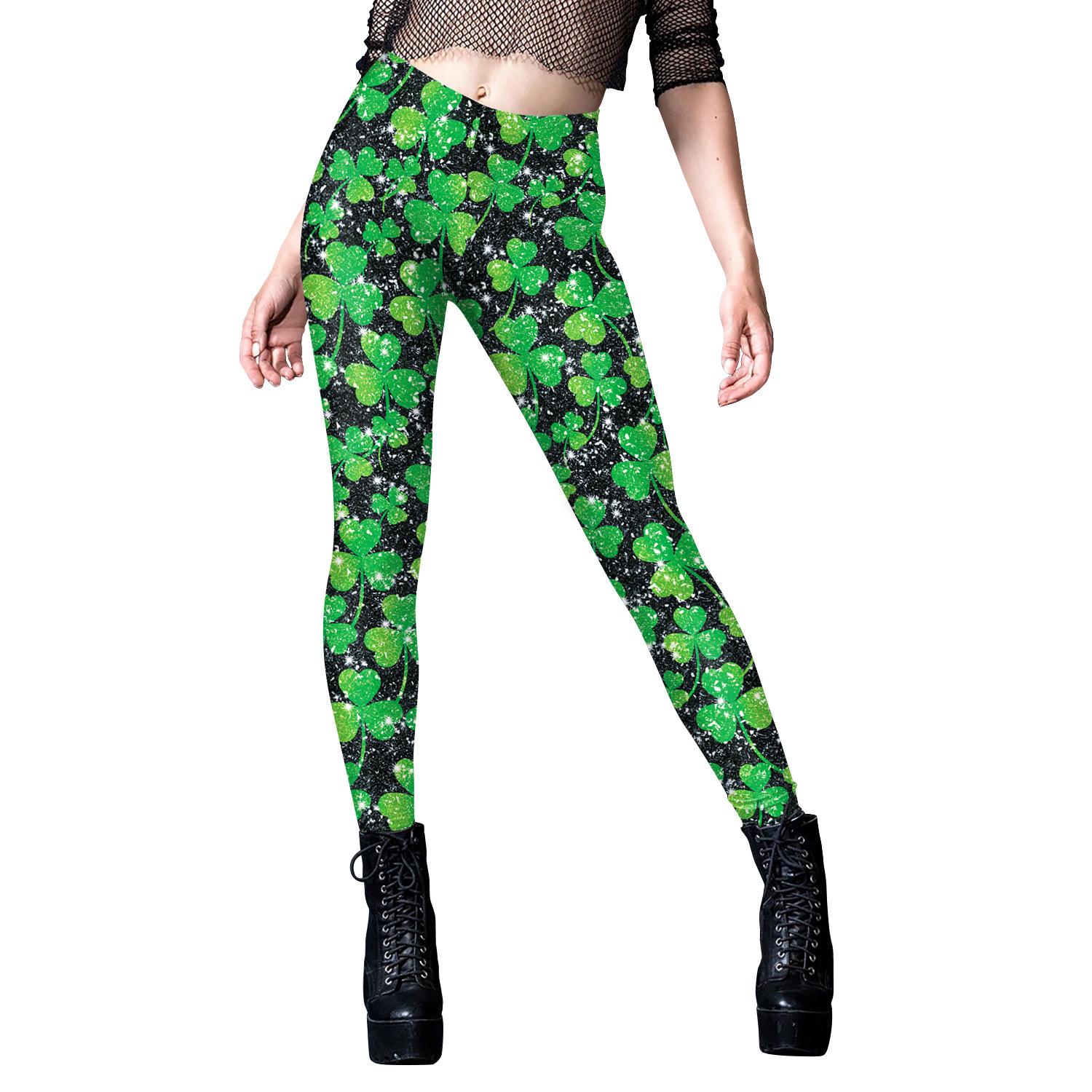 

2026 Spring St. Patrick s Day Shamrock Print Yoga Leggings Medium