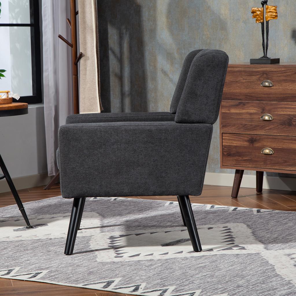 Upholstered Chair with Button Tufting Made of Suede - Mid-Century Modern Armchair with High-Density Foam Cushion and Solid Wood Legs for Small Spaces