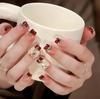10pcs/set Purely Handmade Wear Nails French Light Therapy Manicure Wine Red Ribbon Hand-painted Butterfly False Nails