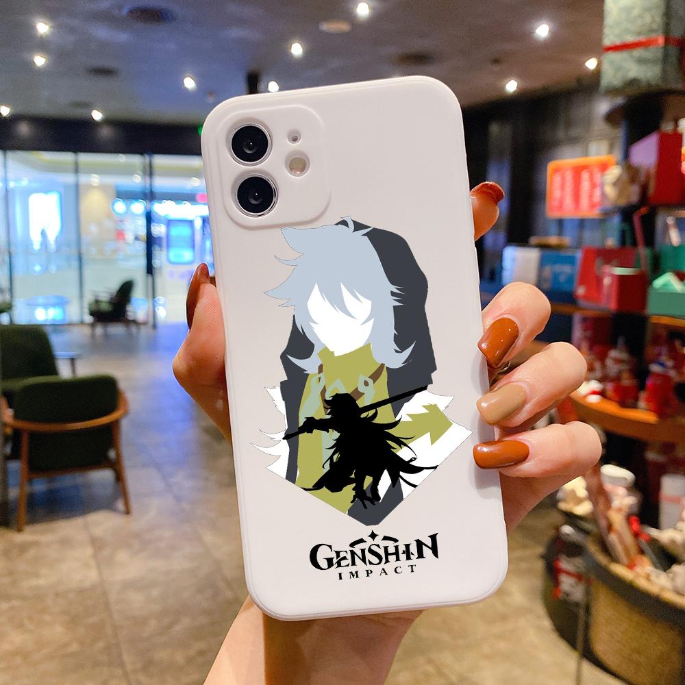 Luxusní čtvercový tekutý silikonový obal na telefon Genshin Impact Anime pro iPhone 14 11 12 13 Pro Max Mini X XS XR 7 8 Plus SE2 DIY kryt