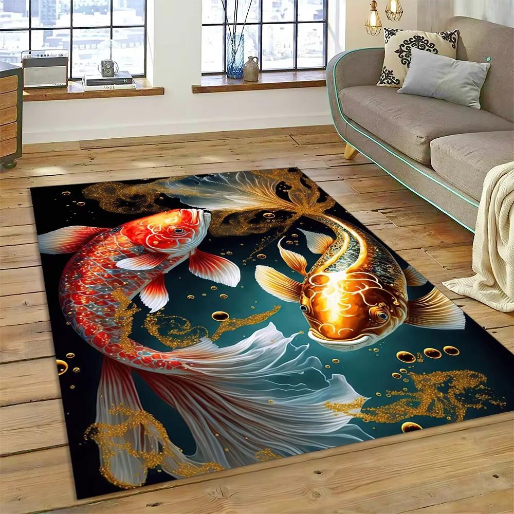 Alfombra de dibujos animados de peces Yin Yang naturalizados con carpa Koi para el hogar, sala de estar, dormitorio, sofá, felpudo decorativo, alfombra para área infantil, alfombra antideslizante