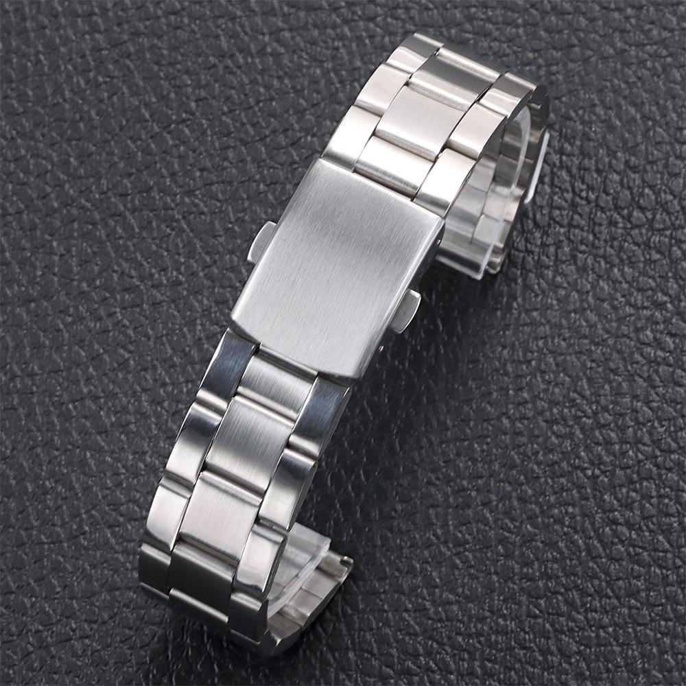 Wristband 18mm 20mm 22mm Stainless Steel Watch Bracelet Double Press Folding Buckle Strap for Men Silver Gold Metal Watch Band