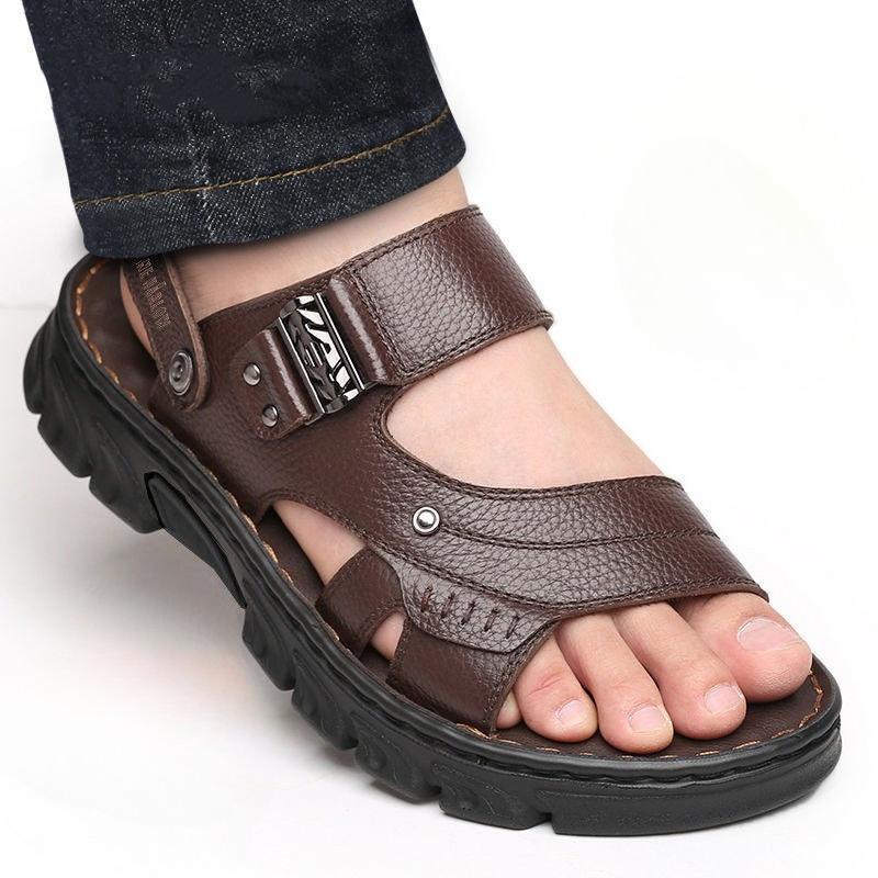 Fashion Classic Men's Sandals Solid Color PU Leather Man Summer Beach Slippers Casual Comfortable Open Toe Sandals Soft Gladiator Sandal