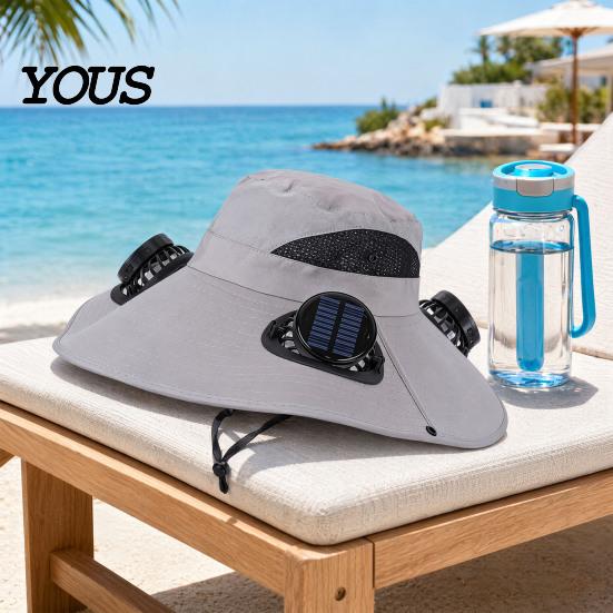 Solar Cooling Hat Sun with Detachable Fan Design, 4 Fans UPF 50+ Bucket Hat, Outdoor Adjustable Fit Built-in Panels And Type-C Charging Hiking Cap