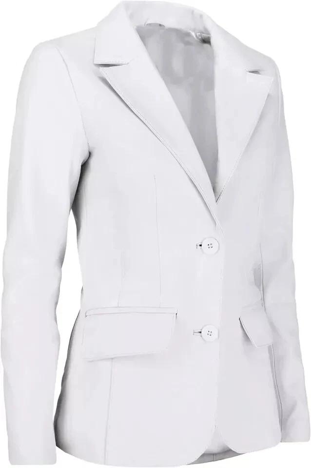 Handmade Classic Blazer Women's White Genuine Stylish Lambskin Original Leather