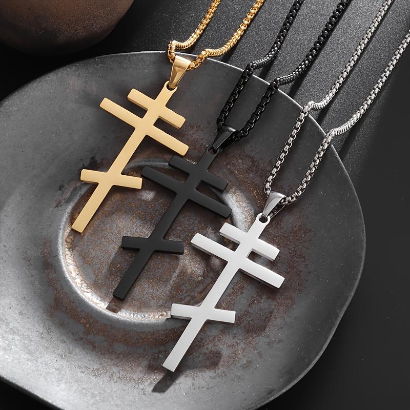 Juego de 3 colgantes de acero inoxidable con forma de cruz ortodoxa, collar de la Iglesia cristiana eterna Nica para hombres y mujeres, amuleto religioso de moda a juego