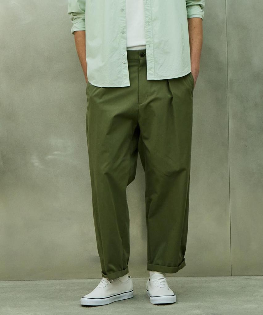 NOTIG One-Pleat Loose Fit Cotton Blend Pants Green_Okg3Ptlp103E1