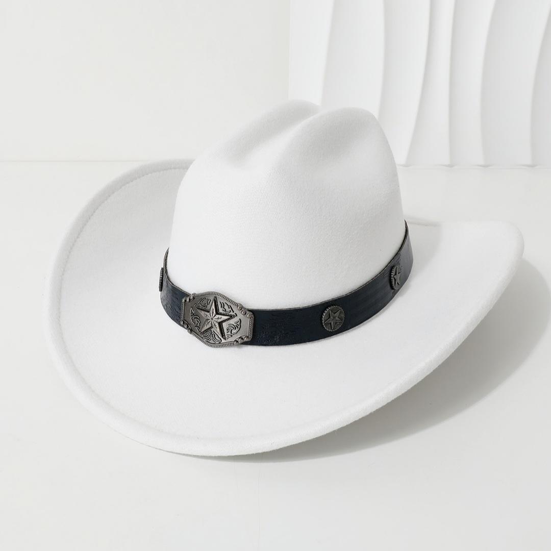 

Джазовая шляпа с декоративным ремешком, ковбойская шляпа в западном стиле, рыцарская шляпа, высококачественная шерстяная весенне-летняя соломенная шляпа Average Size белый