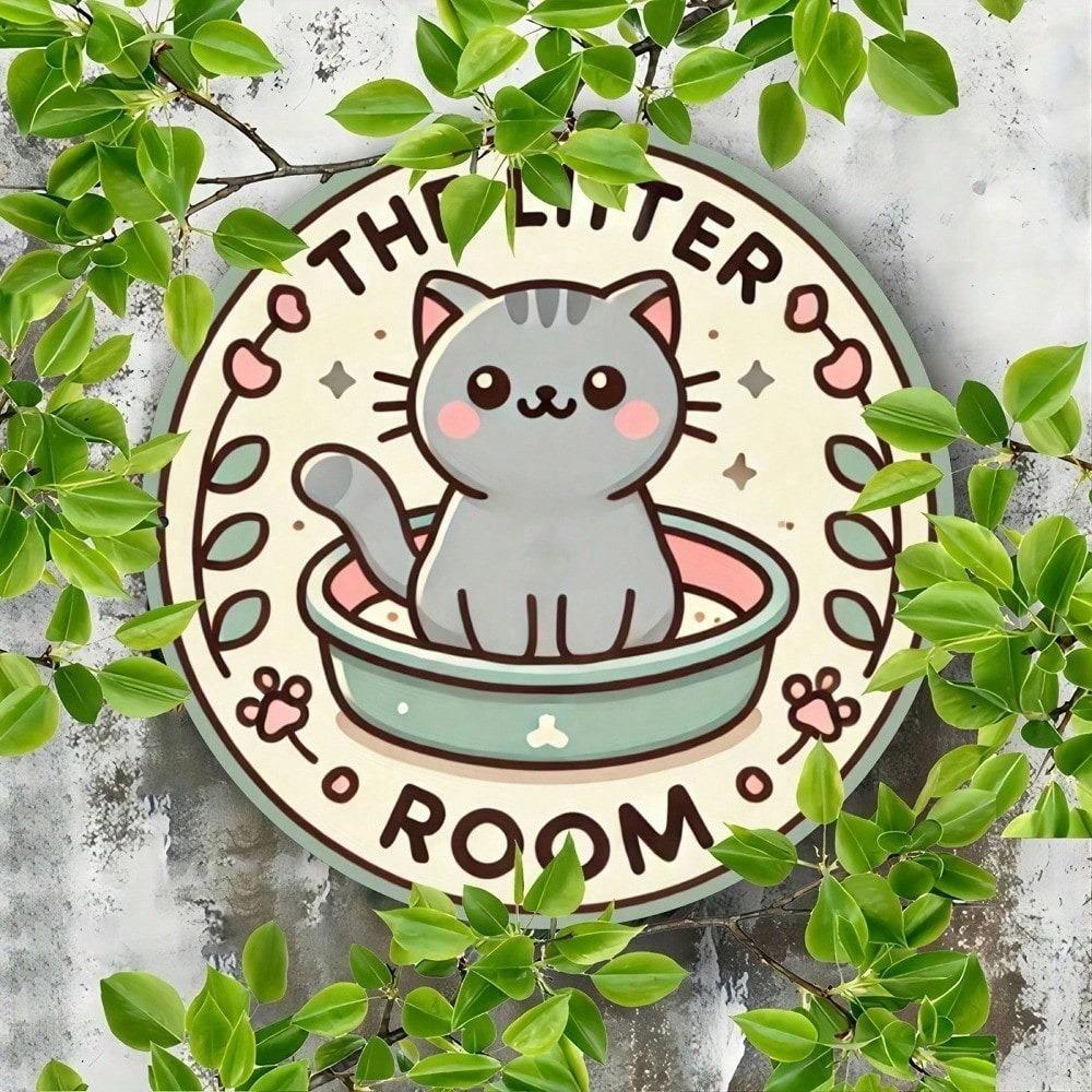 1pc Vintage Cat Round Metal Sign 7.8x7.8 Inch Wall Art Home Bar Cafe Garage Decor
