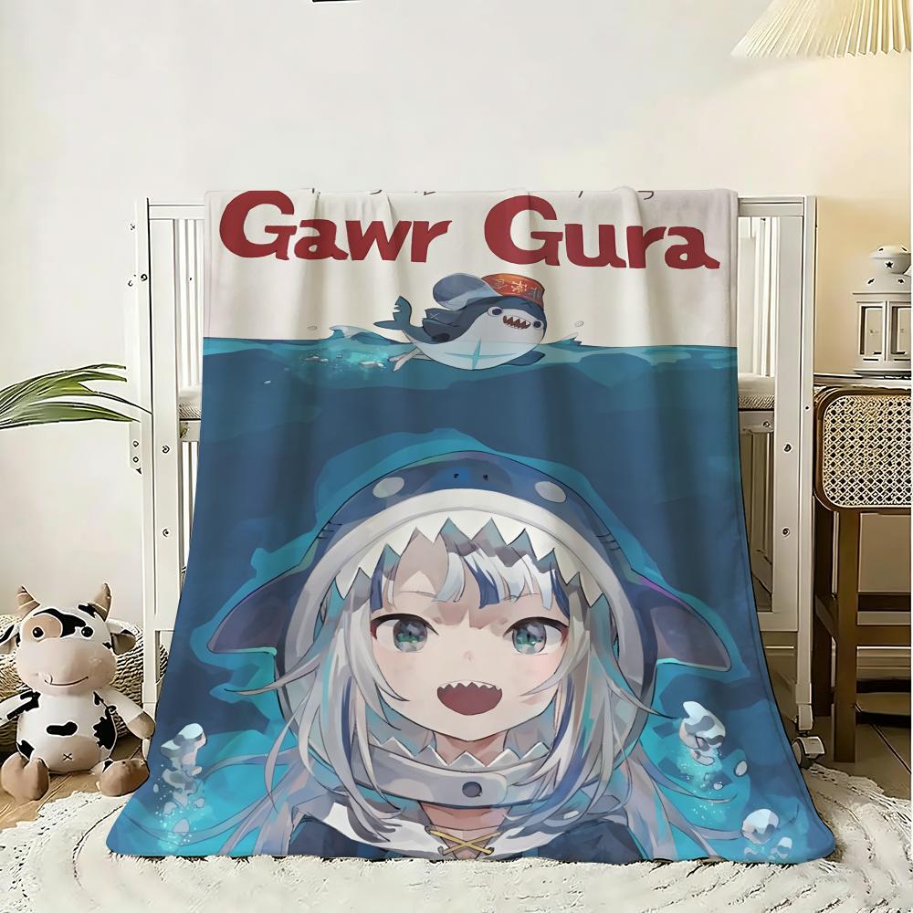 G-Gawr Gura Anime Throw Soft Flannel Throw Blanket, Lightweight Breathable Summer Nap Blanket For Sofa Home Travel Cozy Decor