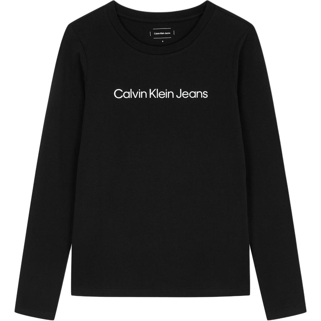 Calvin Klein Jeans Logo Straight Cut Crew Neck Long Sleeve T-Shirt Women Tops Black J225484BEH