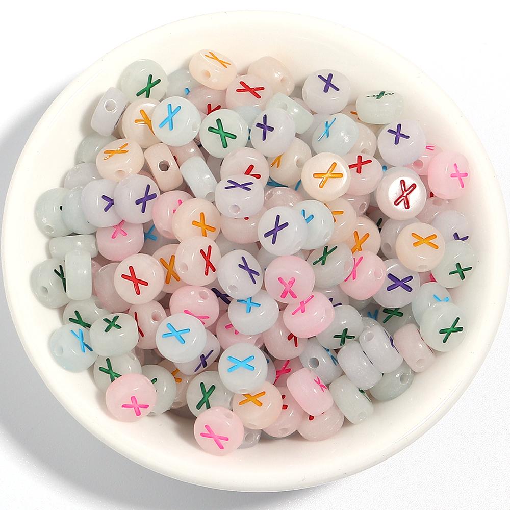 100Pcs/Lot 7mm Acrylic Luminous Beads Translucent Colorful Letter A-Z Flat Round Beads Diy Fashion Bracelet Necklace  Jewelry