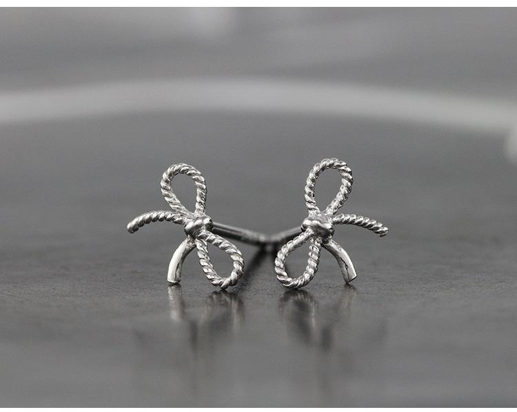 925 Silver Jewelry Women Fashion Cute Tiny Clear Bowknot Stud Earrings Gift for Girls Teens Lady