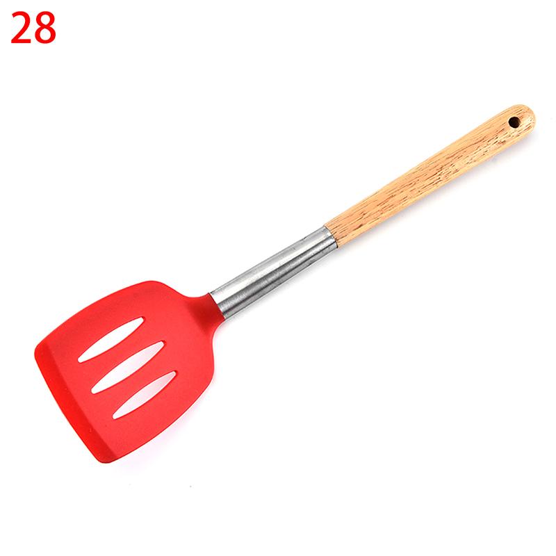 Silicone Kitchenware Non-Stick Heat-Resistant Cookware Kitchen Utensils Set Spatula Shovel Spoon Wooden Handle Cooking Tool Set