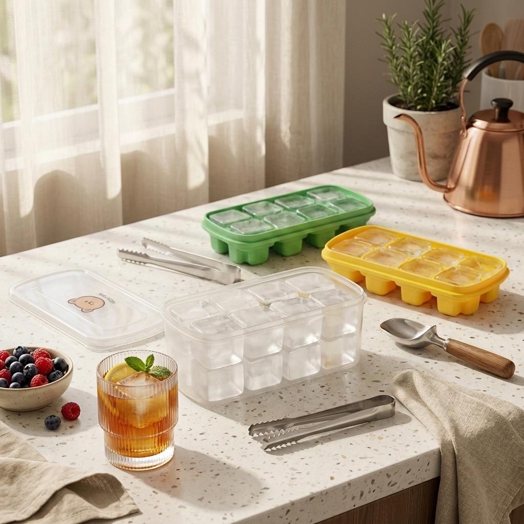 Reusable Ice Cube Tray With Lid Ice Cube Box Refrigerator Plastic Ice Mold 8 Grids Ice Cube Maker Kitchen Accessories Bar Tools