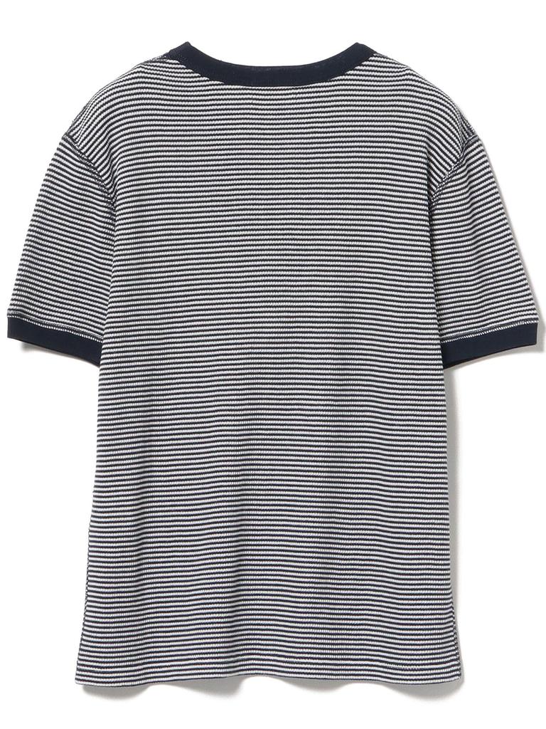 Beams Heart Tee Waffle Striped Pullover Navy One Size S/S Women's