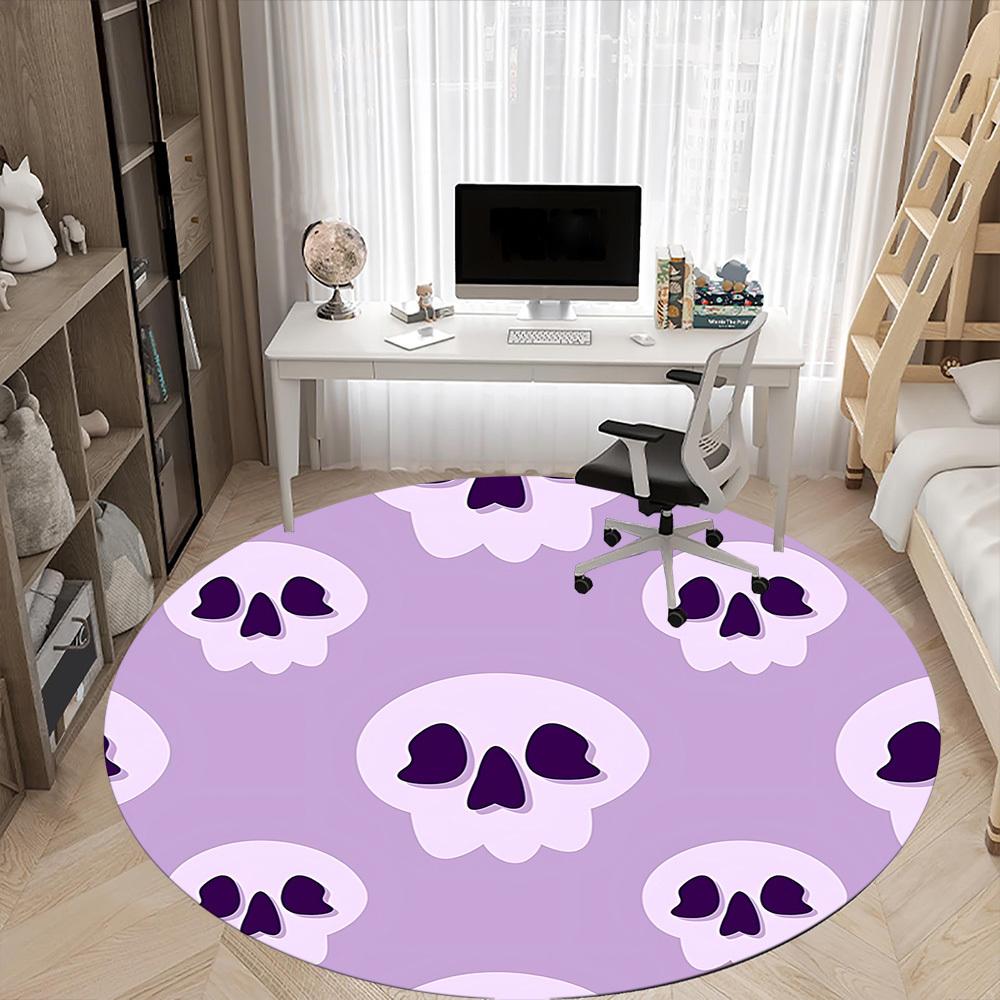 1pc Skull Pattern Office Round Area Rug, Mat Suitable For Office, Under Office Chairs Bedroom Living Room Home Decor, Room Deco