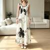 Ink Floral A-Line Maxi Dress,Loose Fit Lightweight Beach Vacation Dress,Versatile for Casual Daily Wear