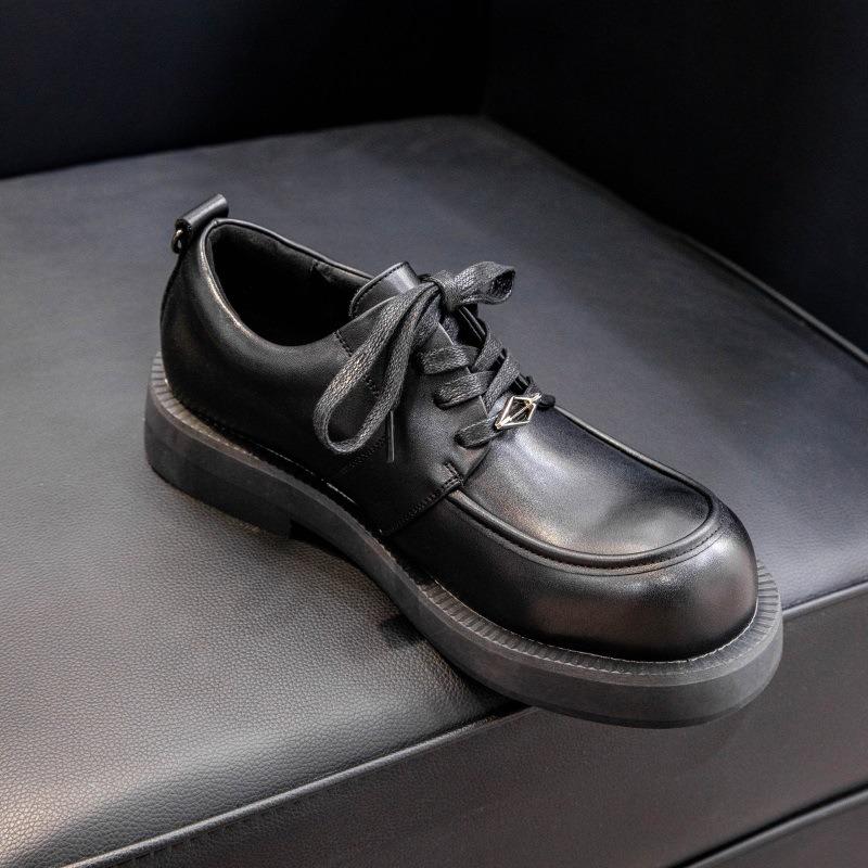 New breathable leather round head niche derby big head platform leather shoes casual trend versatile commuter men's shoes