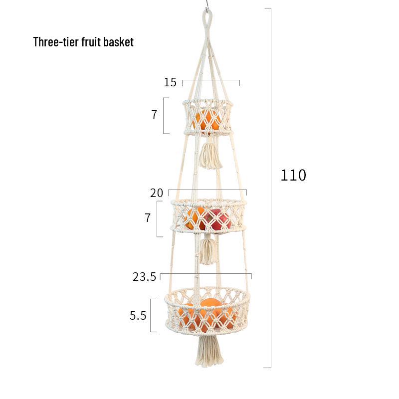 

Трехсложная плетеная корзина из хлопковой веревки - Ручная работа, подвесная сетка для хранения фруктов и овощей