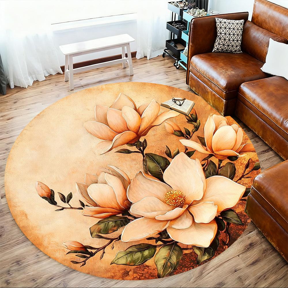 1PC Floral Pattern Office Round Area Rug, Under Office Chairs Bedroom Living Room Home Decor, Carpet for Office -1110105